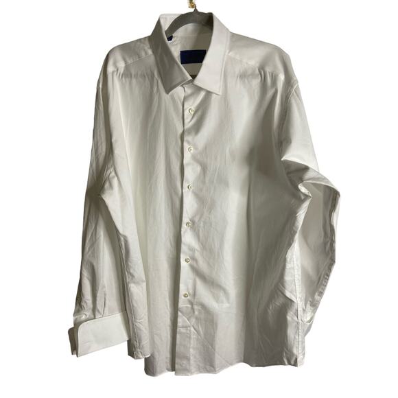 David Donahue Trim Fit Solid French Cuff Tuxedo Dress Shirt Luxury Size 18 34/35 - Picture 4 of 11